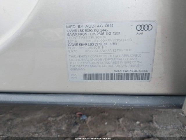 Продажа на аукционе авто 2015 Audi Q5 2.0t Premium, vin: WA1LFAFP5FA013698, номер лота: 46160928