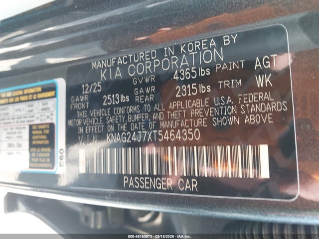 46160973 :رقم المزاد ، KNAG24J7XT5464350 vin ، 2026 Kia K5 Lxs Fwd مزاد بيع