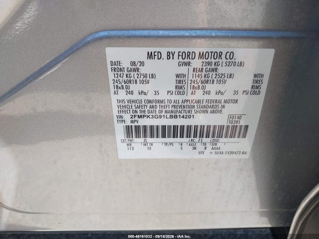 Продаж на аукціоні авто 2020 Ford Edge Se, vin: 2FMPK3G91LBB14201, номер лоту: 46161032