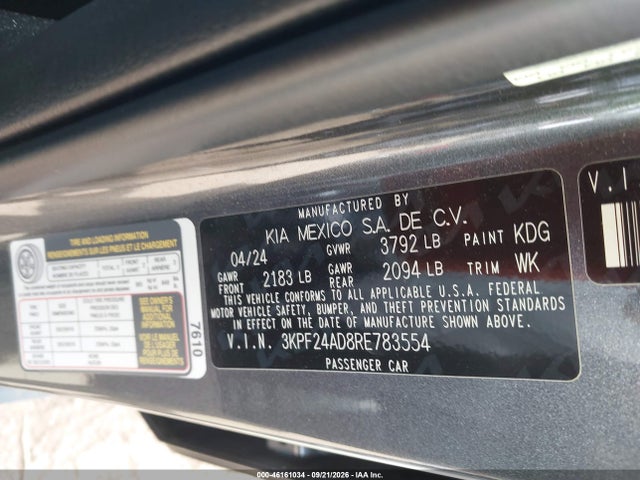 Продажа на аукционе авто 2024 Kia Forte Lxs, vin: 3KPF24AD8RE783554, номер лота: 46161034