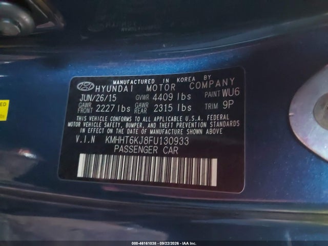 Aukcja sprzedaży 2015 Hyundai Genesis 3.8 Base, vin: KMHHT6KJ8FU130933, numer aukcji: 46161038