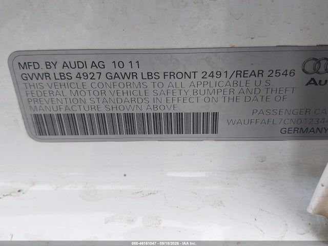 2012 Audi A4 2.0t Premium მანქანა იყიდება აუქციონზე, vin: WAUFFAFL7CN012344, აუქციონის ნომერი: 46161047