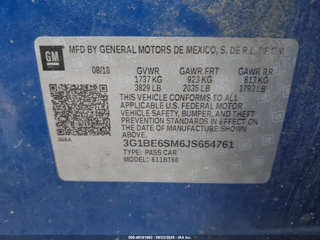 Продаж на аукціоні авто 2018 Chevrolet Cruze Lt Auto, vin: 3G1BE6SM6JS654761, номер лоту: 46161062