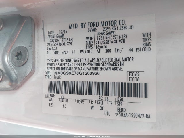 2016 Ford Transit Connect Xl მანქანა იყიდება აუქციონზე, vin: NM0GS9E78G1260926, აუქციონის ნომერი: 46161078
