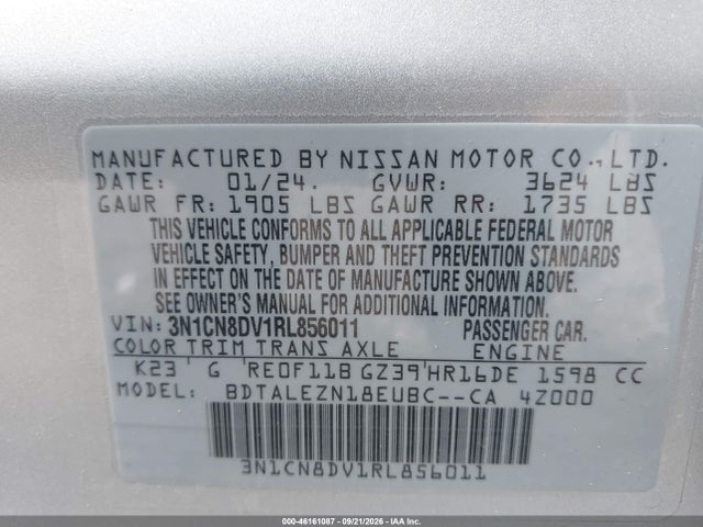 3N1CN8DV1RL856011 Nissan Versa 1.6 S
