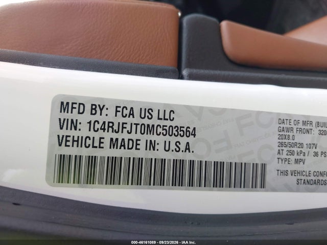 Продажа на аукционе авто 2021 Jeep Grand Cherokee Summit 4x4, vin: 1C4RJFJT0MC503564, номер лота: 46161089
