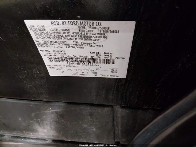 46161095 :رقم المزاد ، 1FAHP2KT6AG133099 vin ، 2010 Ford Taurus Sho مزاد بيع