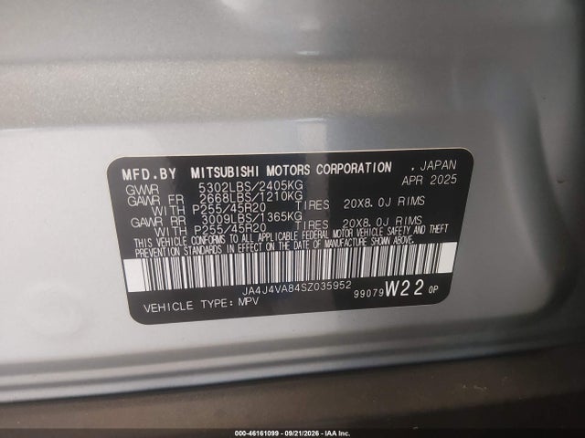 2025 Mitsubishi Outlander Se 2.5 S-awc/trail Edition S-awc მანქანა იყიდება აუქციონზე, vin: JA4J4VA84SZ035952, აუქციონის ნომერი: 46161099