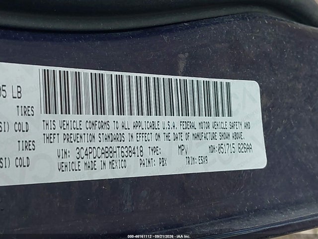 2017 Dodge Journey Se მანქანა იყიდება აუქციონზე, vin: 3C4PDCAB8HT638418, აუქციონის ნომერი: 46161112