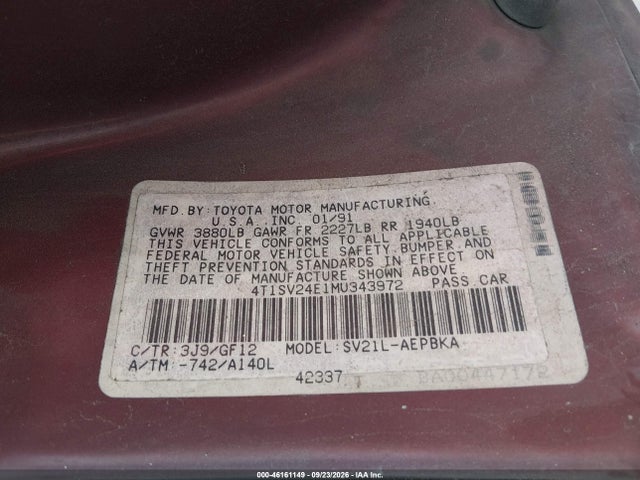 Aukcja sprzedaży 1991 Toyota Camry, vin: 4T1SV24E1MU343972, numer aukcji: 46161149