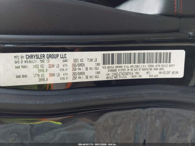 2013 Dodge Durango R/t მანქანა იყიდება აუქციონზე, vin: 1C4SDJCTXDC667414, აუქციონის ნომერი: 46161170
