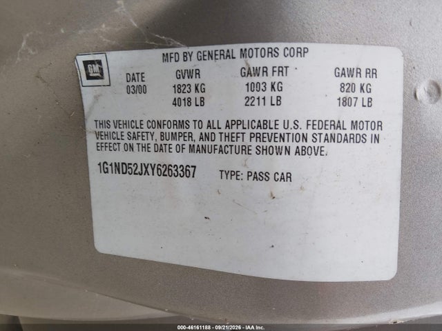 Продаж на аукціоні авто 2000 Chevrolet Malibu, vin: 1G1ND52JXY6263367, номер лоту: 46161188