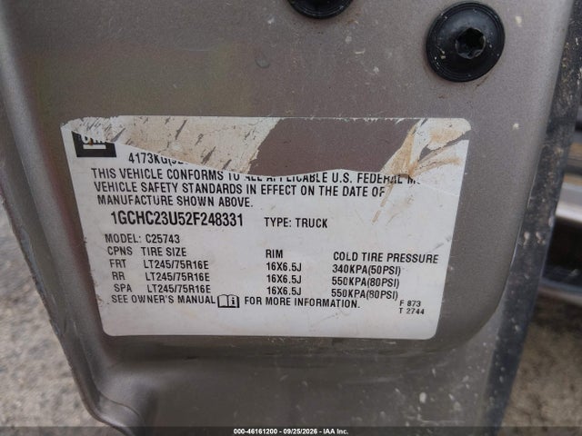 Продажа на аукционе авто 2002 Chevrolet Silverado 2500hd Lt, vin: 1GCHC23U52F248331, номер лота: 46161200