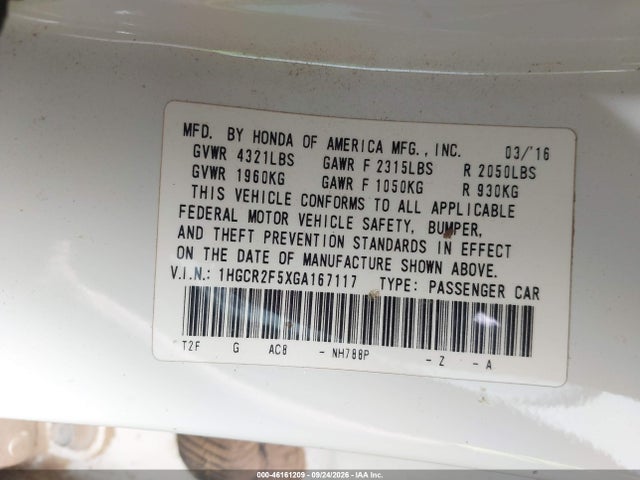 Продажа на аукционе авто 2016 Honda Accord Sport, vin: 1HGCR2F5XGA167117, номер лота: 46161209