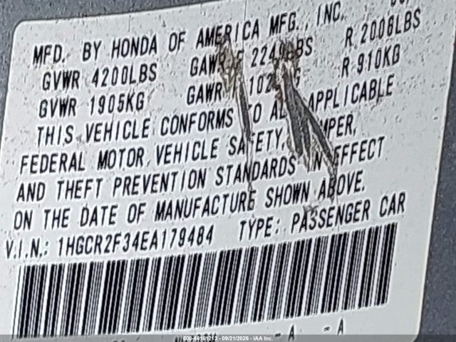 46161213 :رقم المزاد ، 1HGCR2F34EA179484 vin ، 2014 Honda Accord Lx مزاد بيع