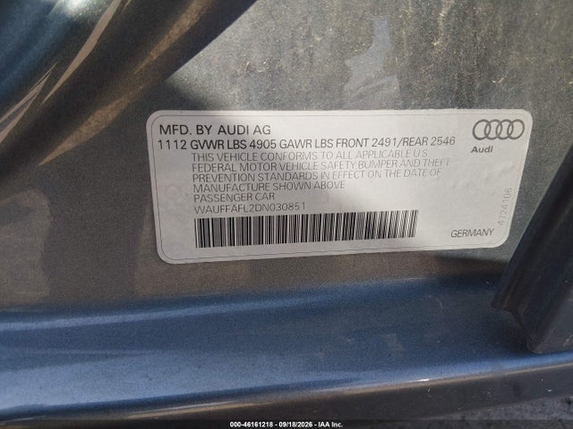46161218 :رقم المزاد ، WAUFFAFL2DN030851 vin ، 2013 Audi A4 2.0t Premium مزاد بيع