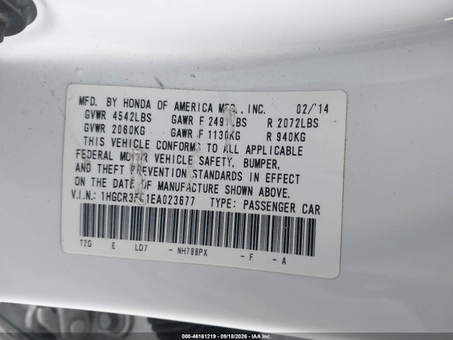 Honda Accord Ex-l V-6 2014 1HGCR3F81EA023677 Image 9
