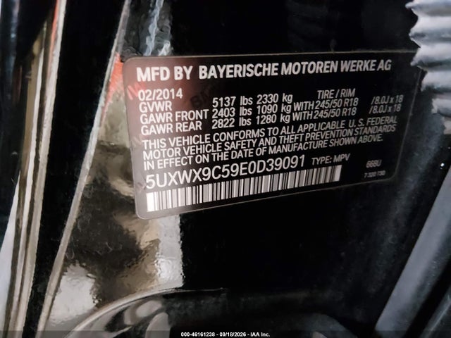 46161238 :رقم المزاد ، 5UXWX9C59E0D39091 vin ، 2014 Bmw X3 Xdrive28i مزاد بيع