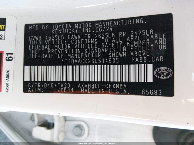 Aukcja sprzedaży 2025 Toyota Camry Le, vin: 4T1DAACK2SU514635, numer aukcji: 46161242