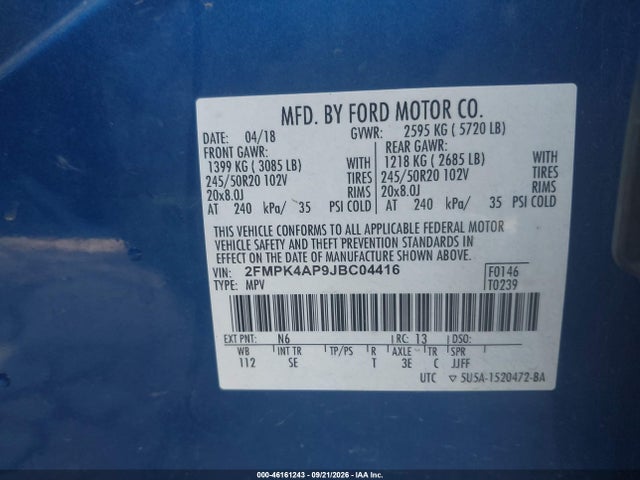 Ford EDGE SPORT 2018 2FMPK4AP9JBC04416 Image 9