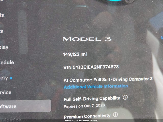 46161250 :رقم المزاد ، 5YJ3E1EA2NF374673 vin ، 2022 Tesla Model 3 Rear-wheel Drive مزاد بيع