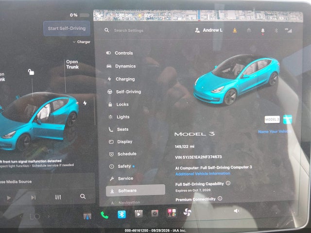 46161250 :رقم المزاد ، 5YJ3E1EA2NF374673 vin ، 2022 Tesla Model 3 Rear-wheel Drive مزاد بيع