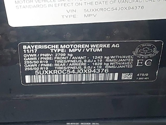 Продаж на аукціоні авто 2018 Bmw X5 Xdrive35i, vin: 5UXKR0C54J0X94376, номер лоту: 46161257