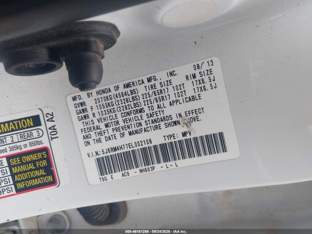 Продажа на аукционе авто 2014 Honda Cr-v Ex-l, vin: 5J6RM4H77EL002106, номер лота: 46161286