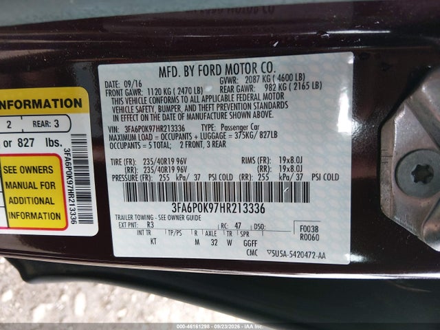 Aukcja sprzedaży 2017 Ford Fusion Titanium, vin: 3FA6P0K97HR213336, numer aukcji: 46161298