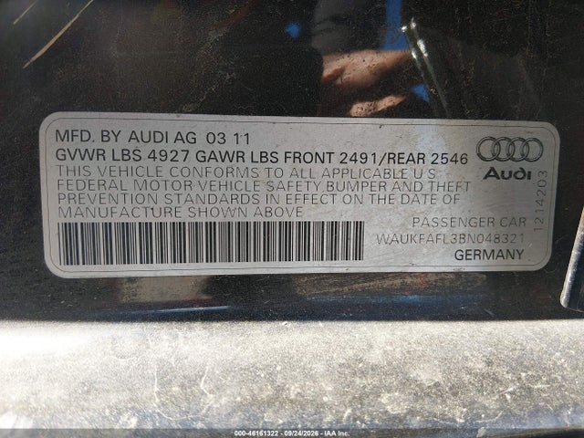Aukcja sprzedaży 2011 Audi A4 2.0t Premium, vin: WAUKFAFL3BN048321, numer aukcji: 46161322