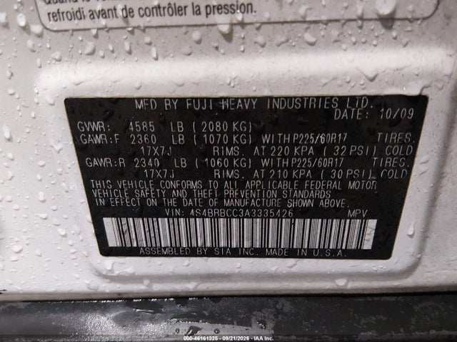 Aukcja sprzedaży 2010 Subaru Outback 2.5i Premium, vin: 4S4BRBCC3A3335426, numer aukcji: 46161325