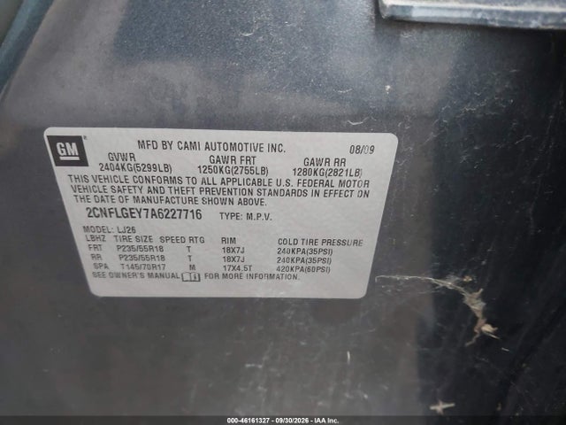 2010 Chevrolet Equinox Ltz მანქანა იყიდება აუქციონზე, vin: 2CNFLGEY7A6227716, აუქციონის ნომერი: 46161327