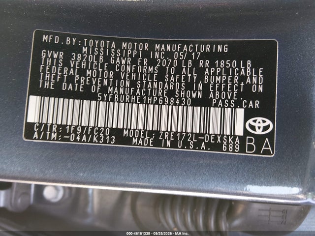 5YFBURHE1HP698430 Toyota COROLLA SE