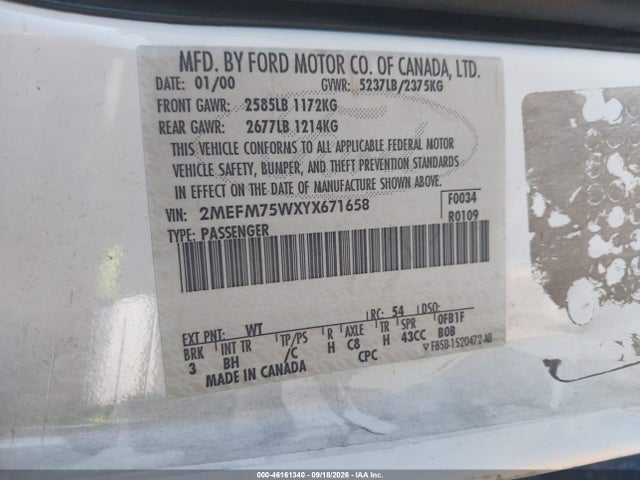 Продажа на аукционе авто 2000 Mercury Grand Marquis Ls, vin: 2MEFM75WXYX671658, номер лота: 46161340