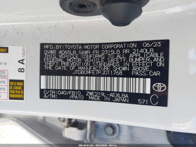 Продажа на аукционе авто 2023 Toyota Corolla Hybrid Le, vin: JTDBCMFE7PJ011768, номер лота: 46161342
