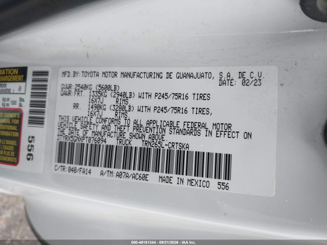 2023 Toyota Tacoma Sr მანქანა იყიდება აუქციონზე, vin: 3TYRX5GNXPT076094, აუქციონის ნომერი: 46161344