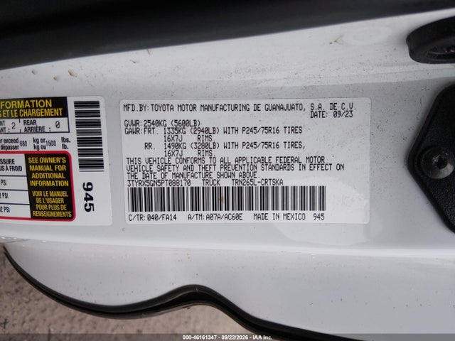 46161347 :رقم المزاد ، 3TYRX5GN5PT088170 vin ، 2023 Toyota Tacoma 2wd Sr مزاد بيع
