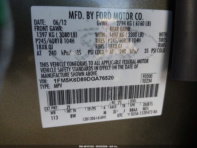 Aukcja sprzedaży 2013 Ford Explorer Xlt, vin: 1FM5K8D89DGA76520, numer aukcji: 46161353