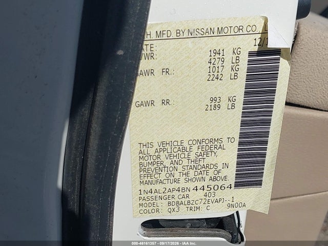 46161357 :رقم المزاد ، 1N4AL2AP4BN445064 vin ، 2011 Nissan Altima 2.5 S مزاد بيع