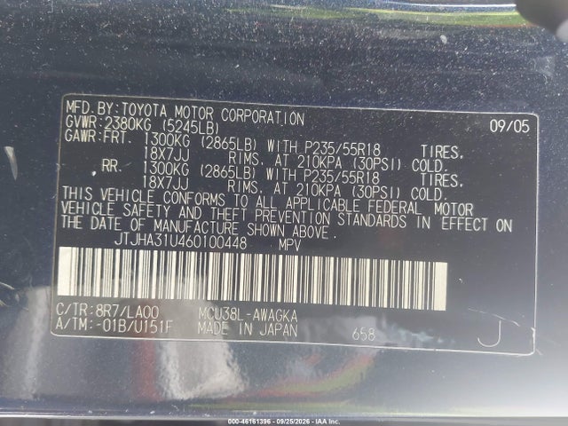 Продаж на аукціоні авто 2006 Lexus Rx 330, vin: JTJHA31U460100448, номер лоту: 46161396