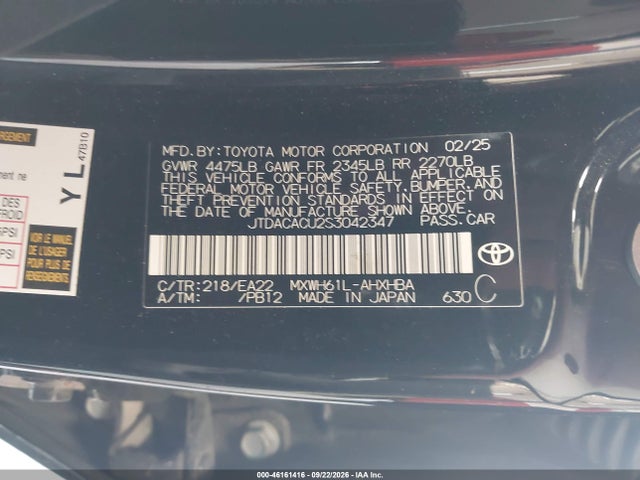 46161416 :رقم المزاد ، JTDACACU2S3042347 vin ، 2025 Toyota Prius Plug-in Hybrid Xse Premium مزاد بيع