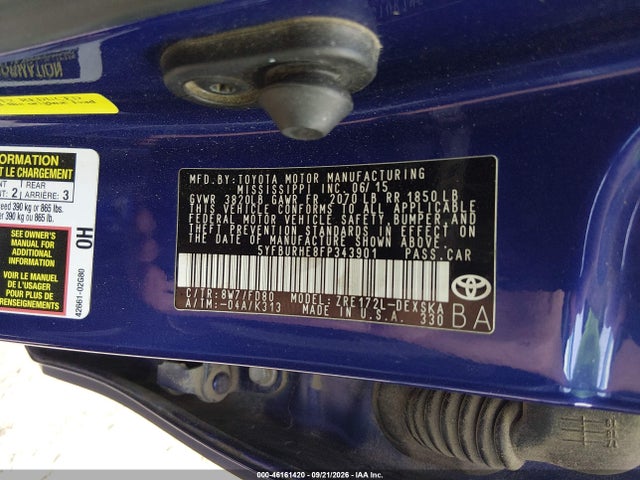 Продажа на аукционе авто 2015 Toyota Corolla S Plus, vin: 5YFBURHE8FP343901, номер лота: 46161420