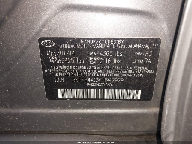 Aukcja sprzedaży 2014 Hyundai Sonata Gls, vin: 5NPEB4AC9EH942929, numer aukcji: 46161424