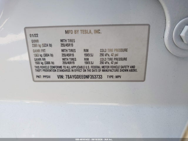 Tesla Model Y Long Range 2022 7SAYGDEE0NF353733 Image 9