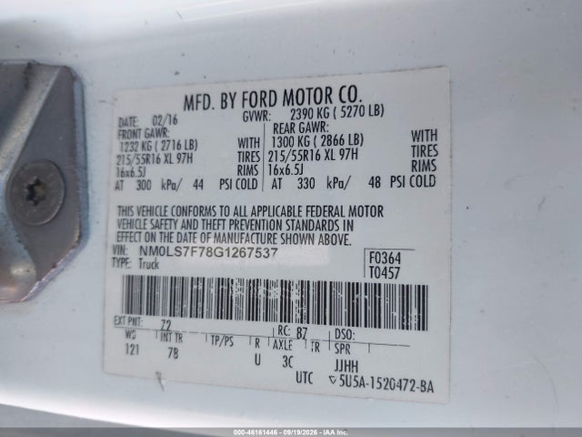 46161446 :رقم المزاد ، NM0LS7F78G1267537 vin ، 2016 Ford Transit Connect Xlt مزاد بيع