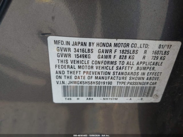Продаж на аукціоні авто 2017 Honda Fit Lx, vin: JHMGK5H58HS019190, номер лоту: 46161453