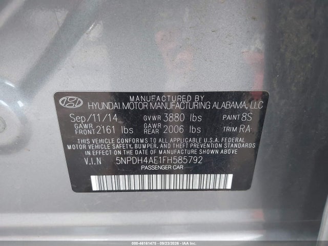 46161475 :رقم المزاد ، 5NPDH4AE1FH585792 vin ، 2015 Hyundai Elantra Se مزاد بيع