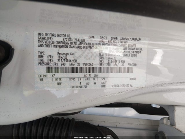 2012 Ford Focus Se მანქანა იყიდება აუქციონზე, vin: 1FAHP3K20CL347867, აუქციონის ნომერი: 46161483