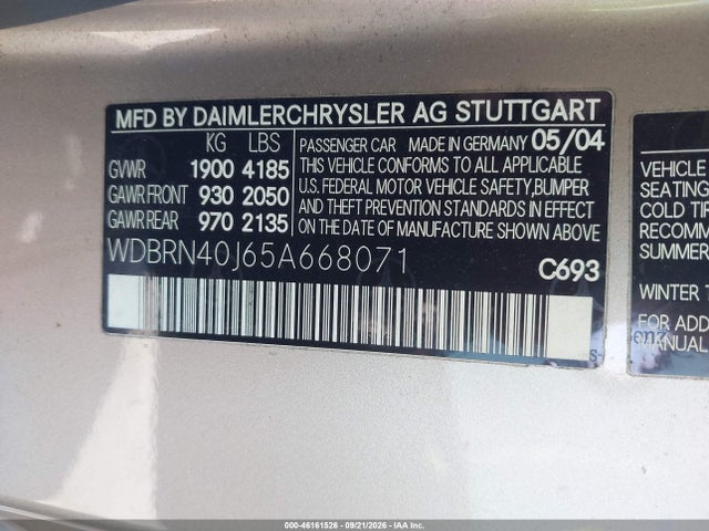 Продаж на аукціоні авто 2005 Mercedes-benz C 230 Kompressor Sport, vin: WDBRN40J65A668071, номер лоту: 46161526