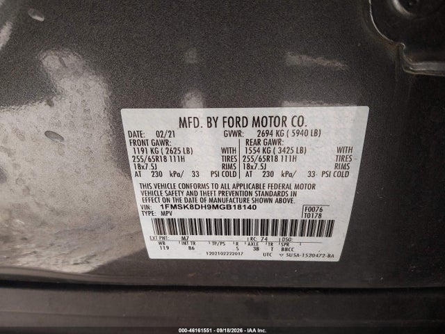 Ford EXPLORER XLT 2021 1FMSK8DH9MGB18140 Image 9
